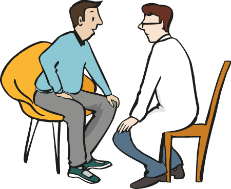 Ein Mann spricht mit einem anderen Mann, der Medizin studiert hat.