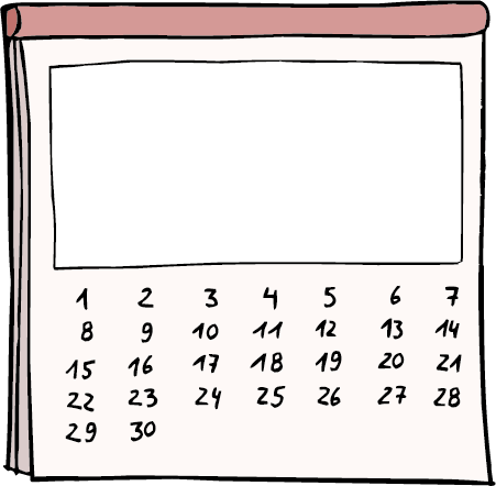 Kalender-Blatt für Monate mit 30 Tagen