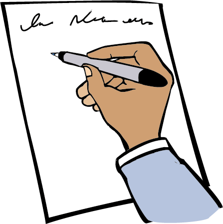 Eine Person schreibt auf einem Blatt Papier.